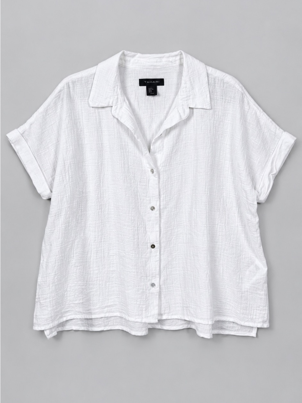 Tahari Linen Cotton Button Up Top XL Coastal Euro Summer Fisherman Boxy
